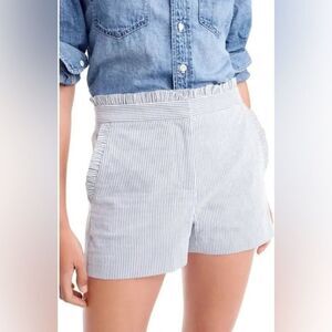 J. Crew Factory | Cotton Seersucker Ruffle Blue & White Pinstripe Shorts | Sz 2